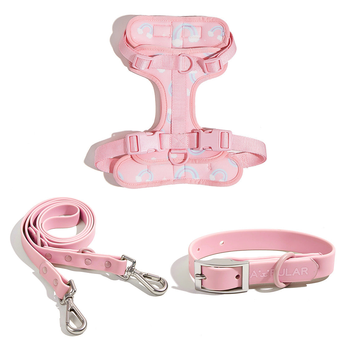 Macaron dog chest strap traction rope three-piece set